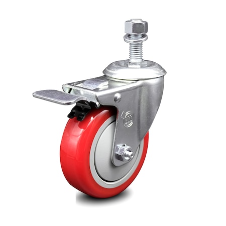Service Caster 4 Inch Red Polyurethane Wheel Swivel 1/2 Inch Stem Caster with Total Lock Brake SCC-TSTTL20S414-PPUB-RED-121315